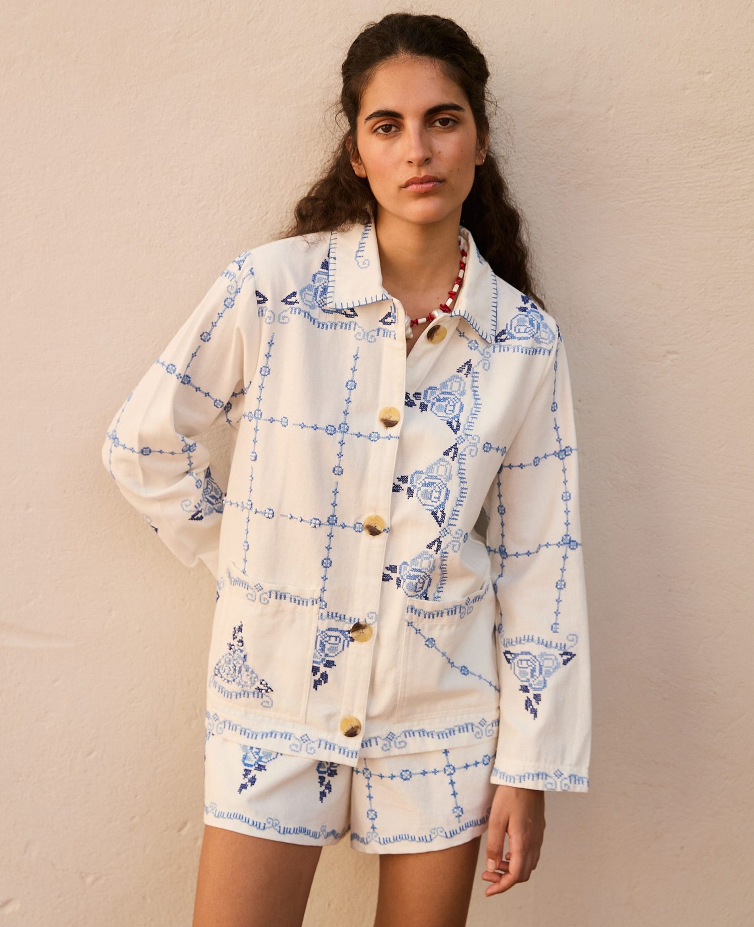 Myra Shorts - Ecru Blue